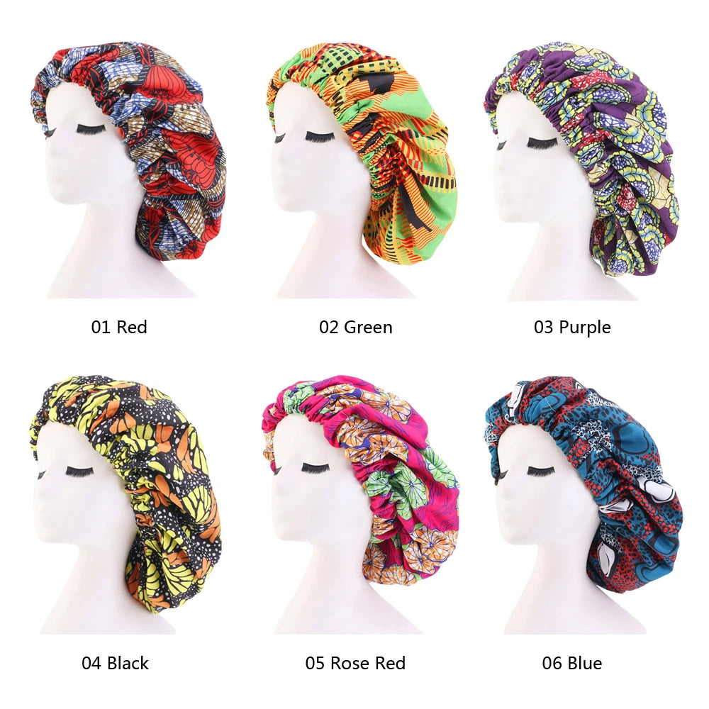Extra Large Satin Lined Bonnet Women Big Size Beauty Print Satin Silk Bonnet Sleep Night Cap Head Cover Bonnet Hat Wholesale