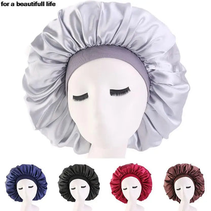 1pc New Fashion Women Satin Night Sleep Cap Hair Bonnet Hat Silk Head Cover Wide Elastic Band