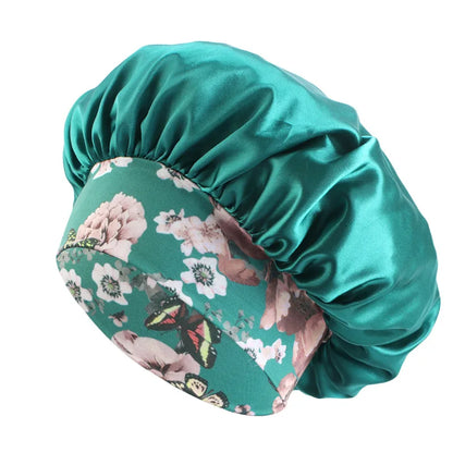 Women's Satin Solid Sleeping Hat Night Sleep Hair Care Bonnet Nightcap Silky Shower Caps Elastic Flower Print Band Unisex Cap