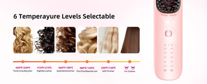 Cordless Hair Straightener Portable Brush 30s Fast Heating 10000mAh Rechargeable 300 Million Negative Ions Straightening Comb