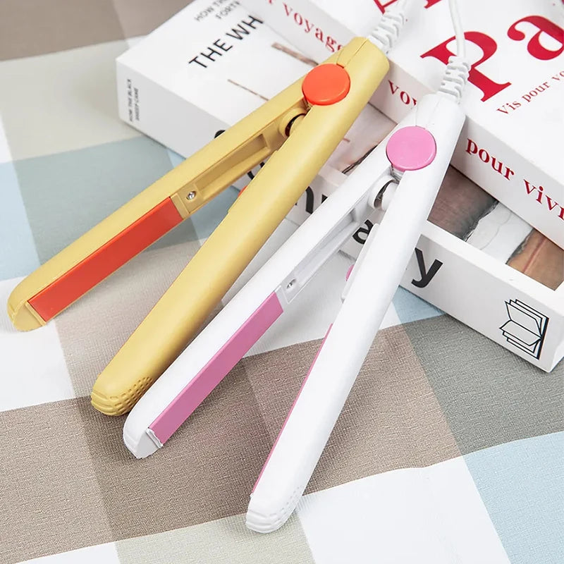 2 in 1 Cartoon Portable Traveling Bangs Hair Splint Heating Curler Ceramic Plate Ionic Mini Flat Iron Hair Straightener