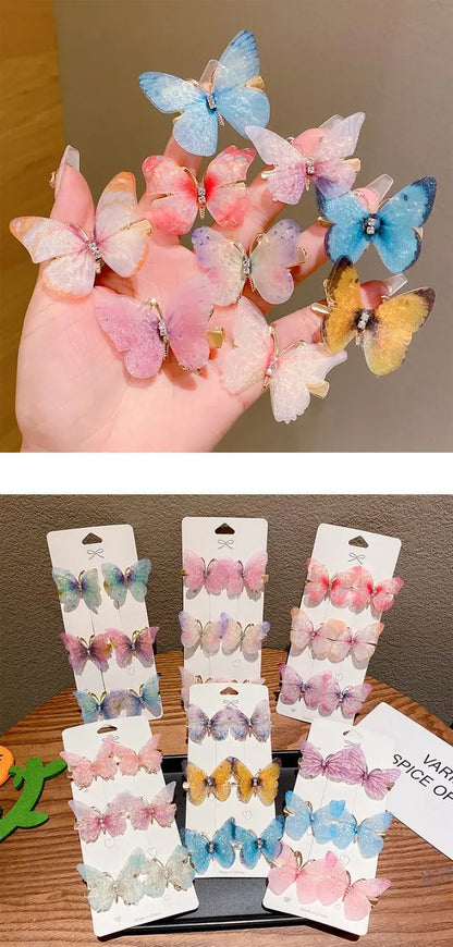 2/6Pcs Colorful Butterfly Hairpins Girl Hair Clips Barrettes Women Sweet Hair Ornament Rainbow Headwear Fashion Hair Accessories