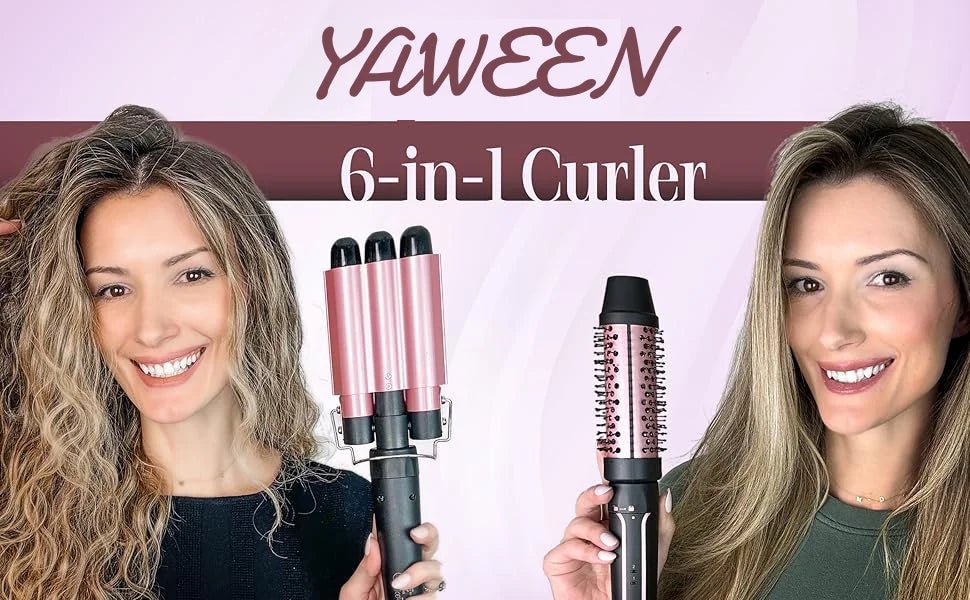 Curling Iron Wand Set 6-in-1 Hair Curler with 3 Barrel Hair Crimper, Spiral Curling Iron - Fast Heating Styling Tools for Women