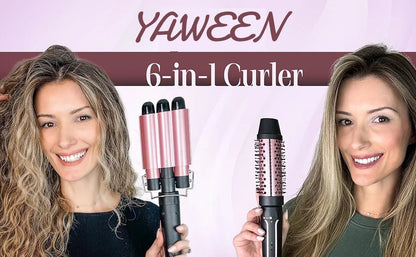 Curling Iron Wand Set 6-in-1 Hair Curler with 3 Barrel Hair Crimper, Spiral Curling Iron - Fast Heating Styling Tools for Women