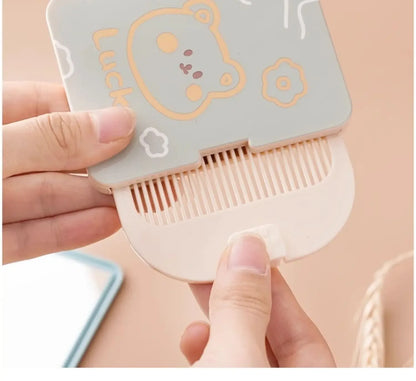 Cute Cartoon Small Comb with Mirror Portable Mini Pocket Comb Outdoor Traveling Hairdressing Comb Personal Hair Styling Tools