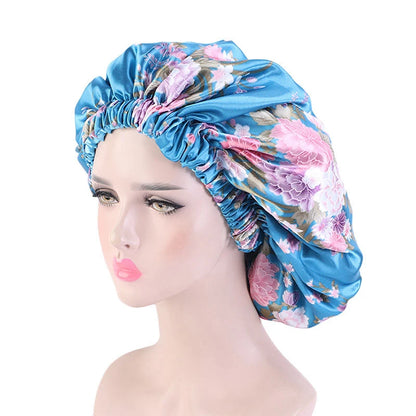 Extra Large Satin Lined Bonnet Women Big Size Beauty Print Satin Silk Bonnet Sleep Night Cap Head Cover Bonnet Hat Wholesale