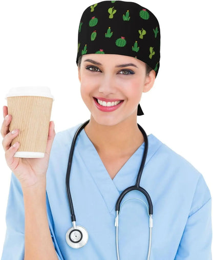 Japanese Wave Cherry Blossoms Working Cap Scrub Cap with Sweatband Adjustable Unisex Women Tie Back Hat Nurse  Caps