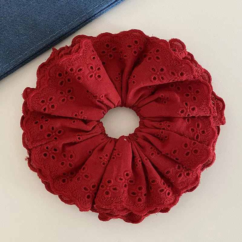 Oversized Lace Scrunchies for Women Elastic Hair Bands Ponytail Holders Tie Solid Hair Hoop Rubber Bands Women Hair Accessories