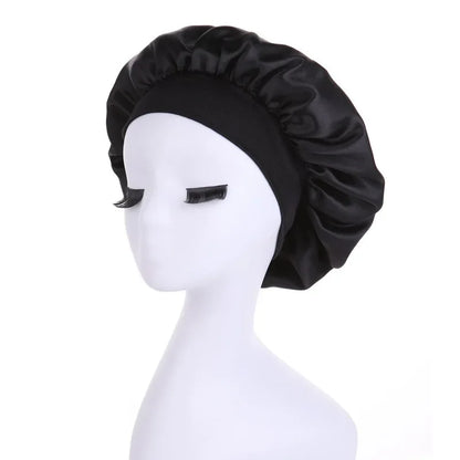 New Women's Satin Solid Wide-brimmed Sleeping Hat Unisex Head Wrap Elastic Band Cap Hair Care Bonnet Night Hat bonnet de nuit