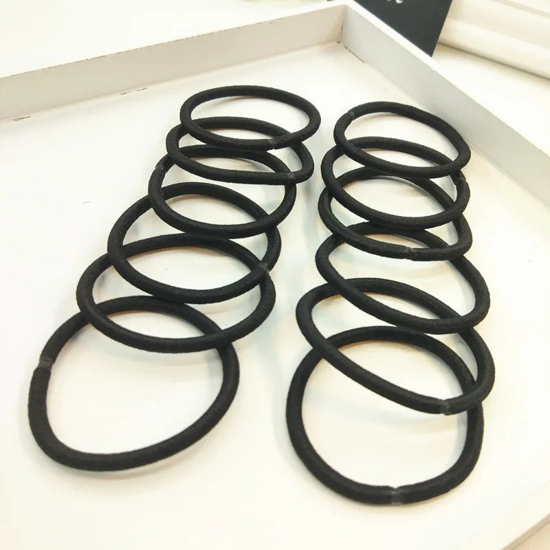 10/50pcs 4mm Mix Color Black No Damage Elastics Hair Ties Bands Leagues Pony Tails Holders for Men Women Girls and Boys Bulk