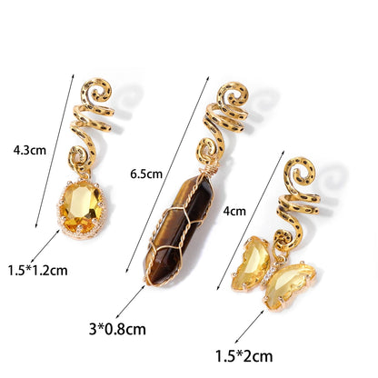 3pcs/set Crystal Hair Jewelry For Women Hexagonal Column Butterfly Charm Dreadlock Headwear Dangle Dreadlock Hair Accessories