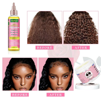 Rose & Black Castor Oil for Hair Growth Edge Control Wax Set No Flaking Black Hair Edge Styling Gel Smoother Braid Bonnet
