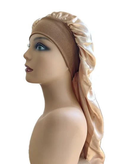 1Pc Simulated Silk Sleeping Hat Curly Hair Oversized Hat Braided Satin Hat Women's Silk Long Barrel Elastic Hairband Hat