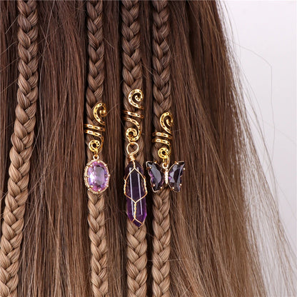 3pcs/set Crystal Hair Jewelry For Women Hexagonal Column Butterfly Charm Dreadlock Headwear Dangle Dreadlock Hair Accessories