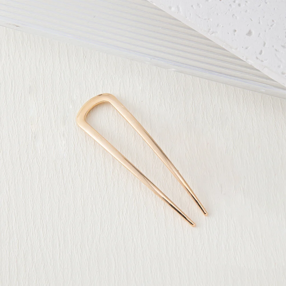U-Shaped Hair Fork Elegant Golden Silver-color Alloy Long Thick Hair Updo Bun French Hairpin Stick Women Girls Hair Accessories