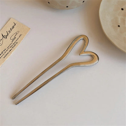 U-Shaped Hair Fork Elegant Golden Silver-color Alloy Long Thick Hair Updo Bun French Hairpin Stick Women Girls Hair Accessories