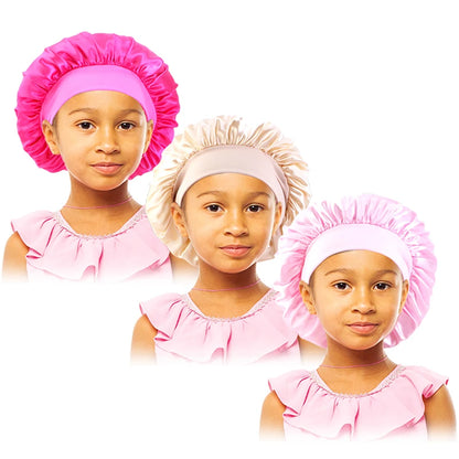 3pcs/lot Baby Stertchy Band Stain Bonnet Silk Wide Band Sleeping Cap Kids Turban Night Hat Care Beanie Silky Solid Color Turban