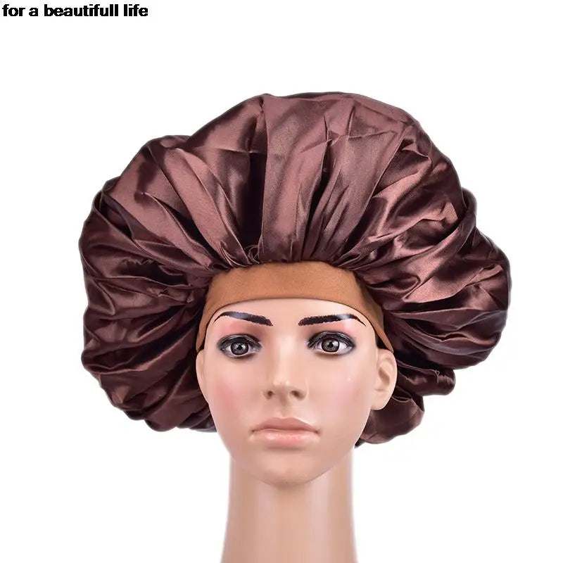 1pc New Fashion Women Satin Night Sleep Cap Hair Bonnet Hat Silk Head Cover Wide Elastic Band