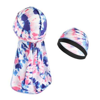 Spandex Durag & Wave Cap Set Longtail Hiphap Fashion Head Wrap