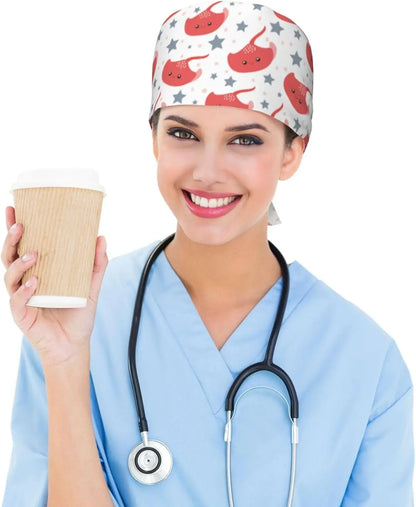 Japanese Wave Working Cap Scrub Cap with Sweatband Adjustable Unisex Women Tie Back Hat Nurse  Caps