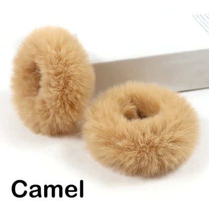 2Pcs Baby Girls Plush Elastic Hair Bands Small Rubber Band Hair Rings For Children Furry Scrunchies Hair Ties Hair Accessories