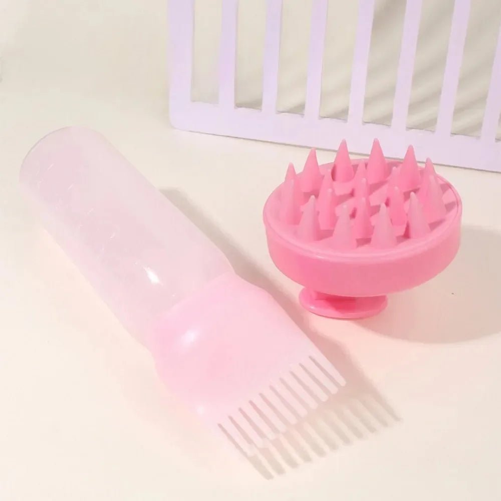Silicone Shampoo Brush Head Scalp Massage Comb Hair Dye Tint Oil Applicator Bottle with Brush Barber Salon Hair Styling Tools