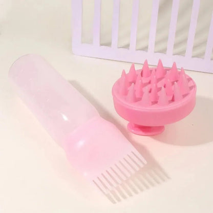 Silicone Shampoo Brush Head Scalp Massage Comb Hair Dye Tint Oil Applicator Bottle with Brush Barber Salon Hair Styling Tools