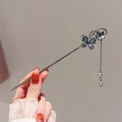 Vintage Chinese Style Wooden Hair Sticks for Women Girls Moon Tassel Hairpin Hair Clip Hanfu Headwear Jewelry Hair Accessories