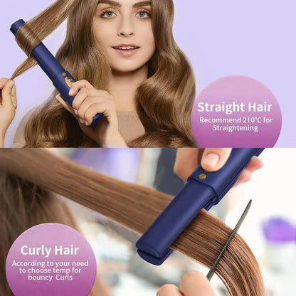 Cordless Hair Straightener Safety Lid Fast Heating Flat Iron Portable Straightener 2 in 1 for Hair Straightening and Curling