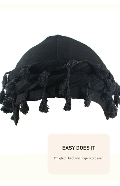 Men Braid Hat Turban Durag Wave Cap Halo Lined Hat for Men Women Head Wraps Cap with Tassel Elastic Pre Tie Waves Braids Cap