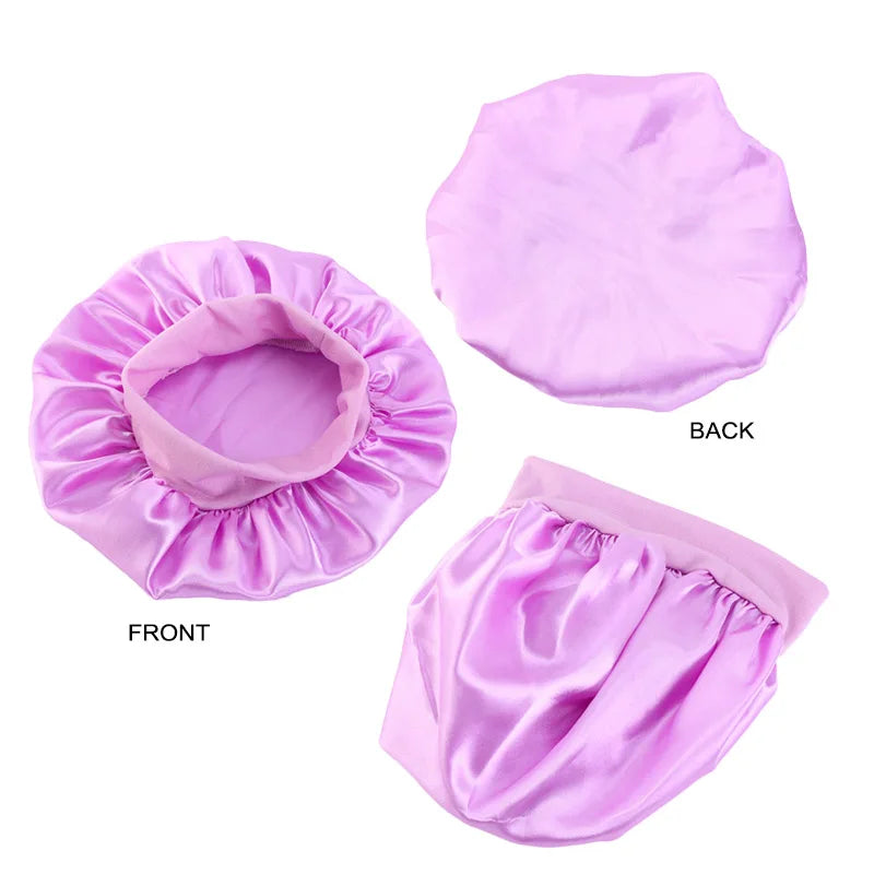 3pcs/lot Baby Stertchy Band Stain Bonnet Silk Wide Band Sleeping Cap Kids Turban Night Hat Care Beanie Silky Solid Color Turban