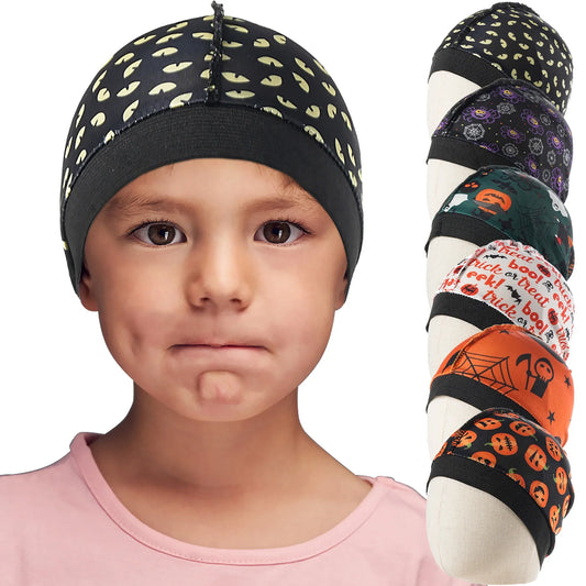 2024 New Halloween Print Kids Silky Dome Wave Cap Silky Satin Kids Bonnet Hair Cover Hat Night Sleep Cap Hair Accessories Hat