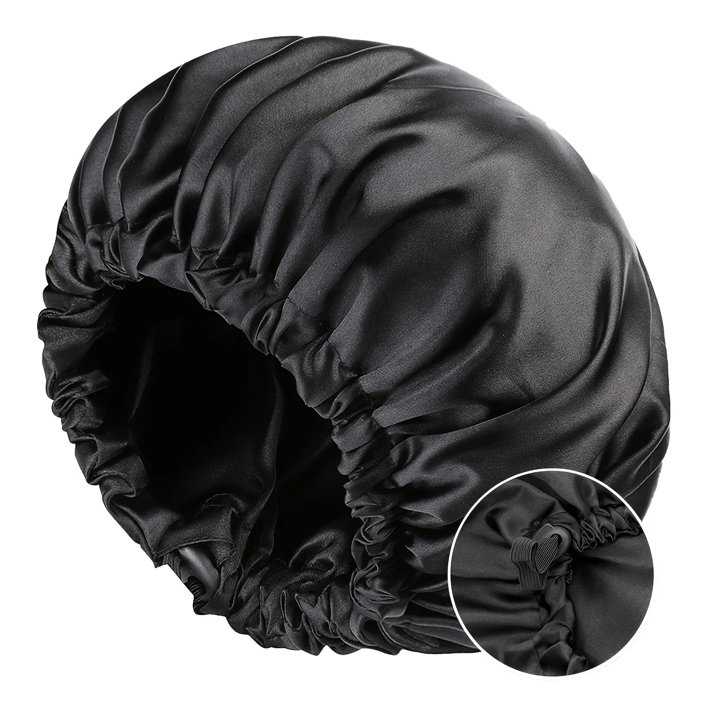 Fashionable Bonnet Solid Color Silky Satin Fabric Elastic Button Double Layer Sleep Hair Hat Women's Aily Home Casual Sleep Hat