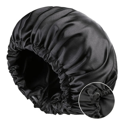 Fashionable Bonnet Solid Color Silky Satin Fabric Elastic Button Double Layer Sleep Hair Hat Women's Aily Home Casual Sleep Hat