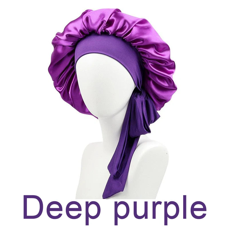 New Silk Bonnet for Sleeping Women Satin Bonnet Hair Bonnet night sleep cap scarf wrap for curly hair With Tie Band for Curly Gi