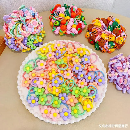 30pcs Children's Hair Circles Small Size Girl Cute Flower Non Harmful High Elastic Headband Baby Tied Little Jiujiu Rub
