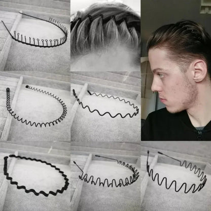 Unisex Black Elastic Non Slip Simple Metal Headbands For Men Women Wavy Hairband Spring Hair Hoop Fashion Hair Accessories