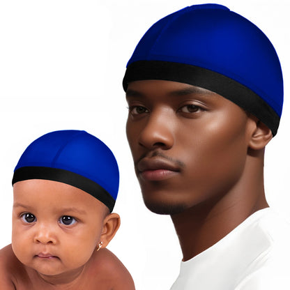 2024 Fashion 2PCS Adult and Kids Silky Dome Wave Cap Elastic Bandanas Hair Cover Chemo Cap Hair Accessories Child Cover Hat