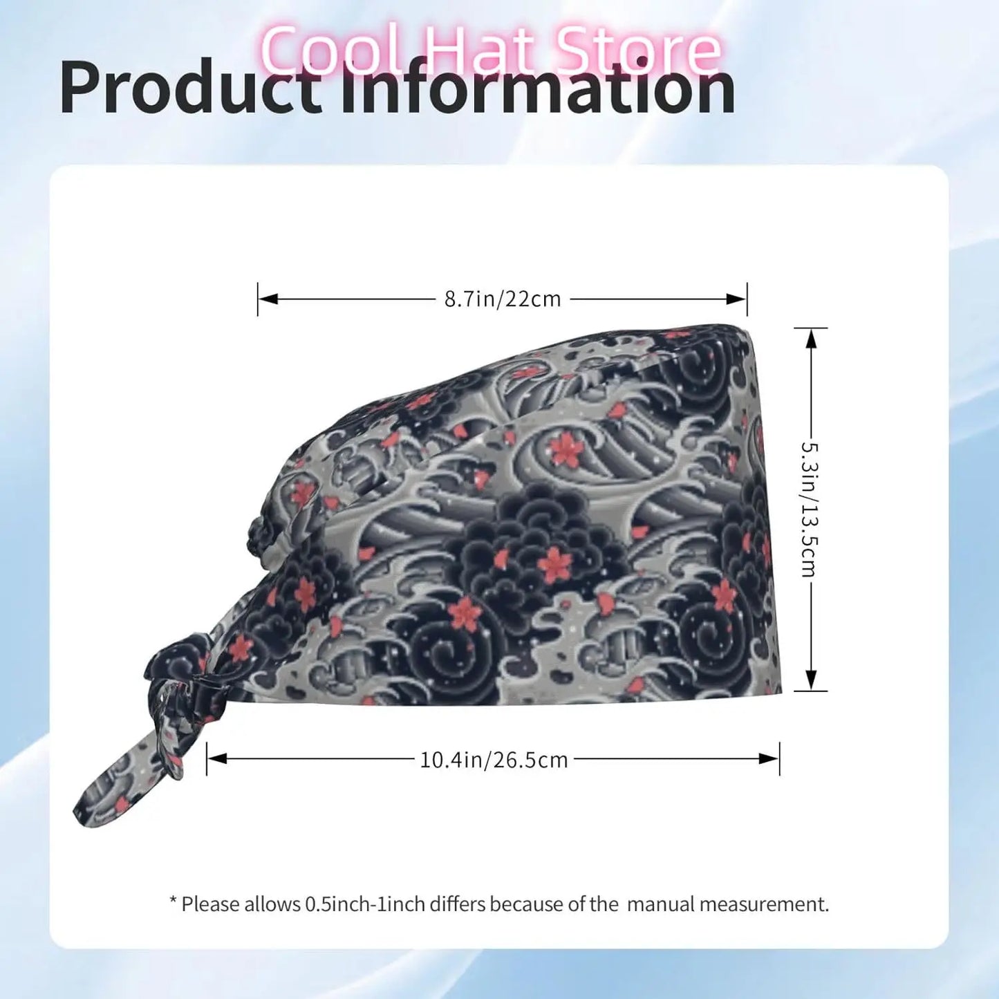 Japanese Wave Cherry Blossoms Working Cap Scrub Cap with Sweatband Adjustable Unisex Women Tie Back Hat Nurse  Caps