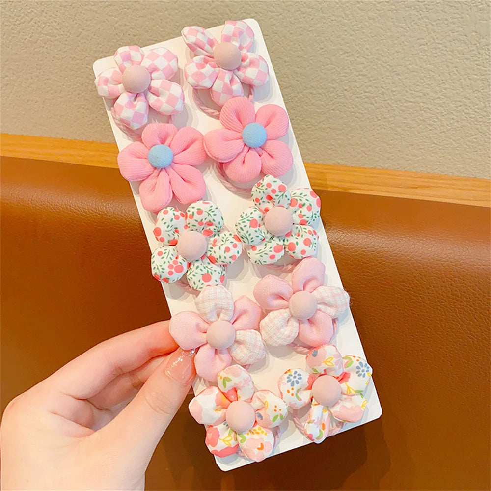 10pcs/Set Colorful Flower Hair Ties Elastics Ponytail Holders Rubber Band Baby Hair Accessories For Toddlers Kids Teens Girls