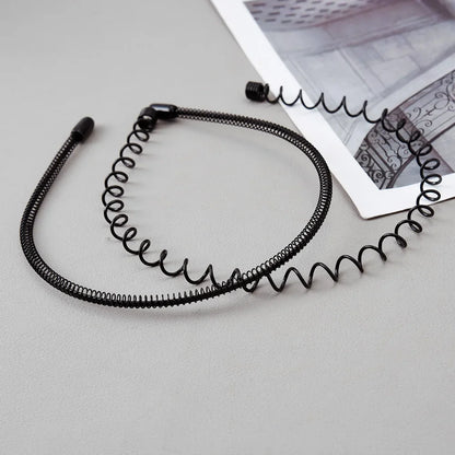 Unisex Black Elastic Non Slip Simple Metal Headbands For Men Women Wavy Hairband Spring Hair Hoop Fashion Hair Accessories