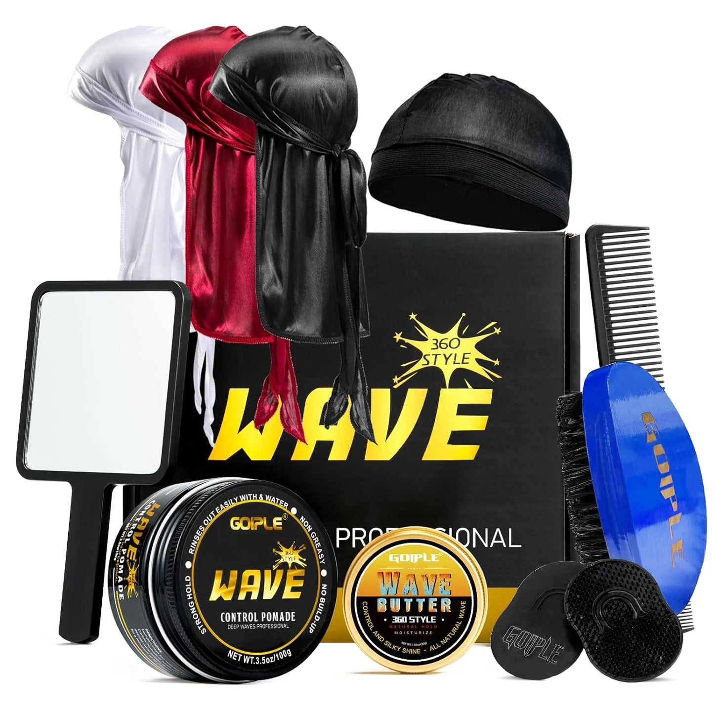 Wave Pomade 360 Wash Shampoo Kit for Men Black Strong Hold Deep Sport Waves Training Hair Cream Wavy Layered Control Silky Shine