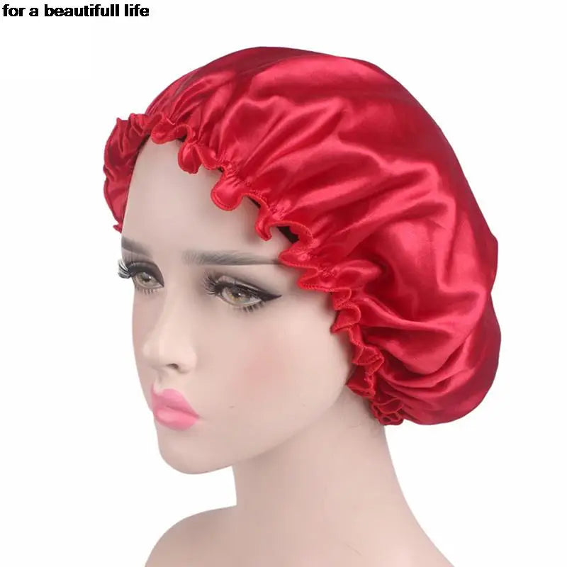 1pc New Fashion Women Satin Night Sleep Cap Hair Bonnet Hat Silk Head Cover Wide Elastic Band