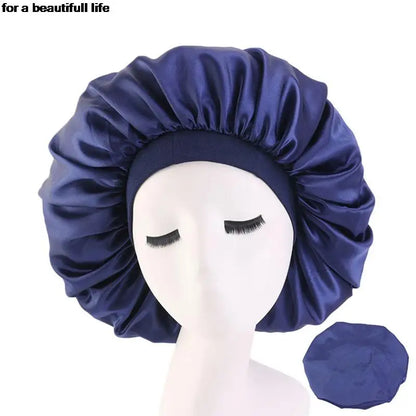 1pc New Fashion Women Satin Night Sleep Cap Hair Bonnet Hat Silk Head Cover Wide Elastic Band