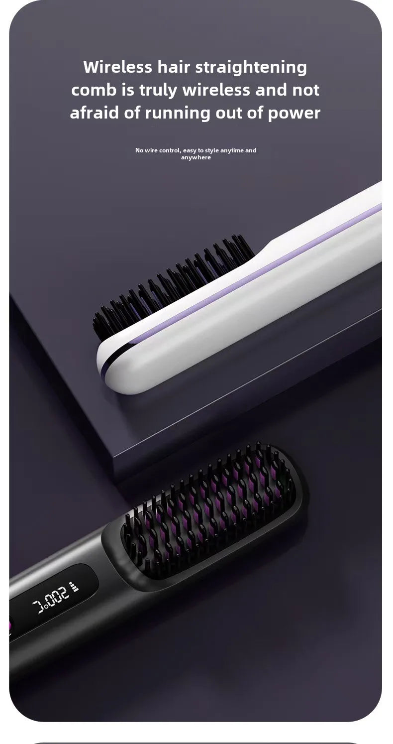 LCD Straight Hair Comb Portable Travel Hair Straightener Anti-Scald Heated Styling Brush USB Charging Cordless Hair Straightener