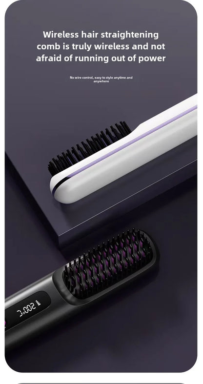LCD Straight Hair Comb Portable Travel Hair Straightener Anti-Scald Heated Styling Brush USB Charging Cordless Hair Straightener