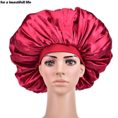 1pc New Fashion Women Satin Night Sleep Cap Hair Bonnet Hat Silk Head Cover Wide Elastic Band