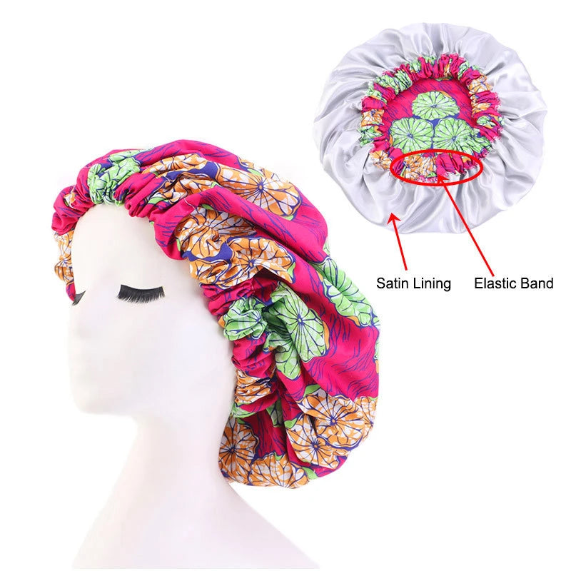 Extra Large Satin Lined Bonnet Women Big Size Beauty Print Satin Silk Bonnet Sleep Night Cap Head Cover Bonnet Hat Wholesale