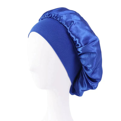 Women Satin Bonnet Hair Bonnet for Sleeping Hair Care Silk Bonnets Solid Wide-brimmed Sleeping Hat with Elastic Soft Band