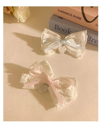 1 pair Sweet Girls Hair Clips Lace Pink Heart Lolita Bow Hairpin for Female Lolita Hair Clip Hair Accessories Barrettes Headwear